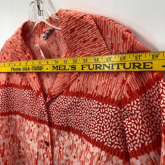 Pykettes vintage Blouse red buttonup Large Long Sleeve side slit LIGHTweight - Picture 6 of 8
